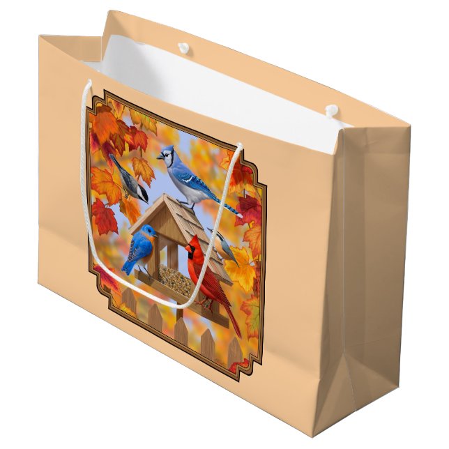 Grand Sac Cadeau Rassemblement d'oiseaux Orange d'automne (Devant Angle)