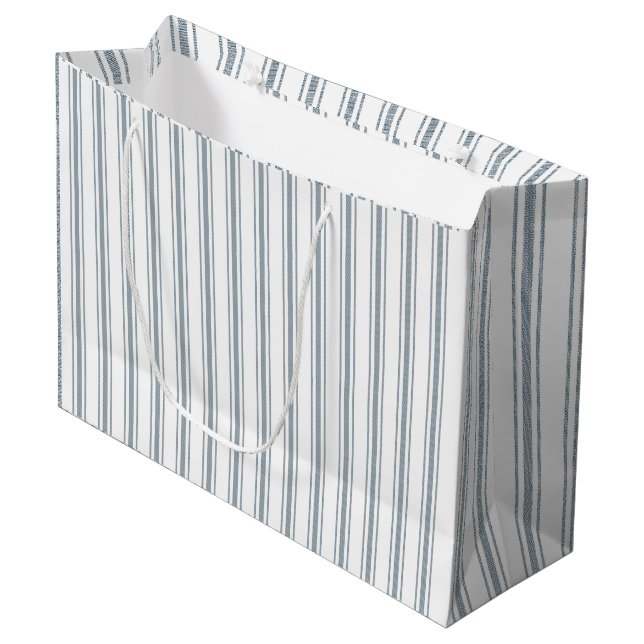 Grand Sac Cadeau Rayure à carreaux bleu français (Devant Angle)