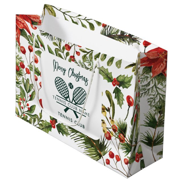 Grand Sac Cadeau Red Berries Green Tennis Club Noël (Devant Angle)