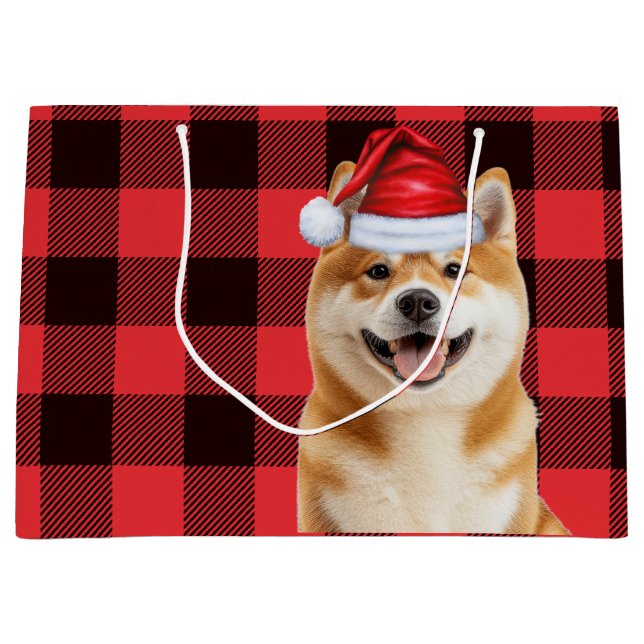 Grand Sac Cadeau Red Buffalo Plaid Akita Dog Holiday (Devant)