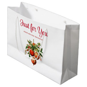 Grand Sac Cadeau Red Christmas Baubles avec Holly Festive