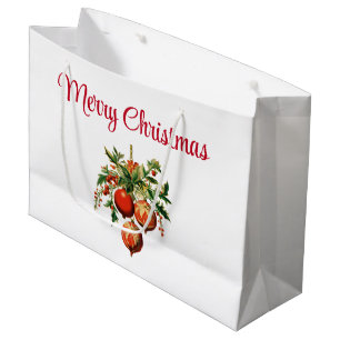 Grand Sac Cadeau Red Christmas Baubles avec Holly Festive