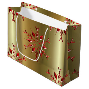 Grand Sac Cadeau Red Christmas Stars on Gold