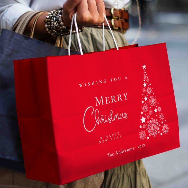 Grand Sac Cadeau Red Cute moderne Joyeux sapin de Noël (Créateur téléchargé)