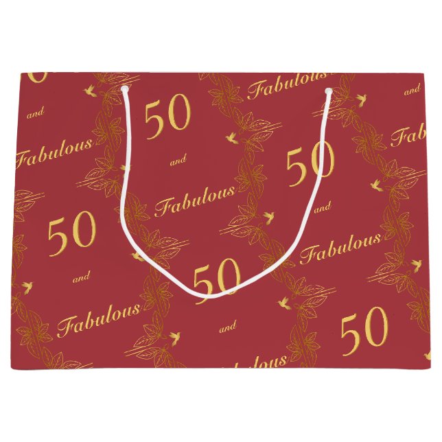 Grand Sac Cadeau Red Gold moderne 50 Fabuleux anniversaire (Devant)