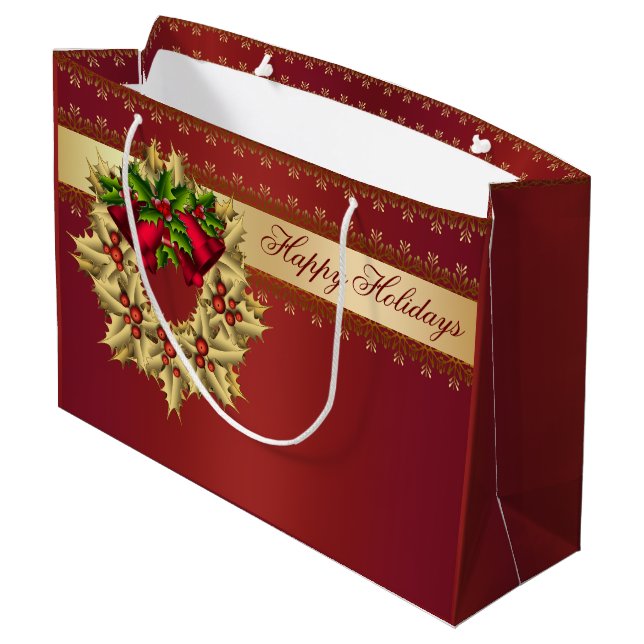 Grand Sac Cadeau Red Gold Wreath cadeau de Noël (Dos Angle)