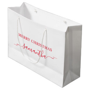 Grand Sac Cadeau Red Merry Christmas Ribbon Swash Signature Nom