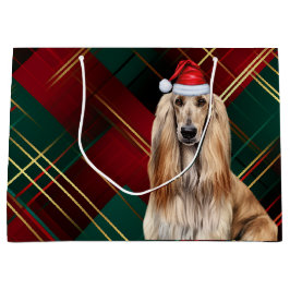 Grand Sac Cadeau Red Plaid Afghan Hound Dog Lover Holiday