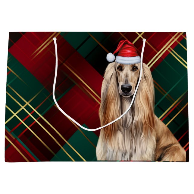 Grand Sac Cadeau Red Plaid Afghan Hound Dog Lover Holiday (Devant)