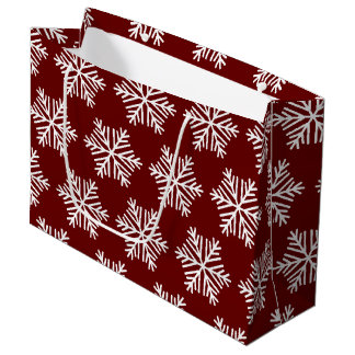 Grand Sac Cadeau Red White Modern Snowflake Christmas Pattern 