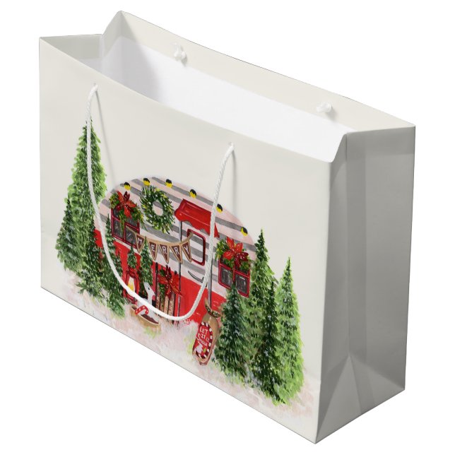 Grand Sac Cadeau Remorque de Noël Camper Scène rustique (Devant Angle)