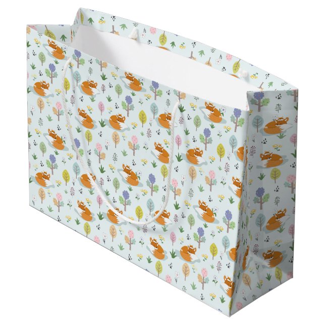 Grand Sac Cadeau Renard Mère Bébé Renard Endormi Dans La Forêt  (Dos Angle)