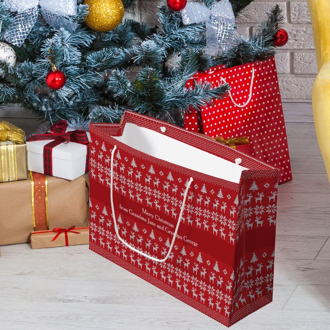 Grand Sac Cadeau Renne de Noël rouge personnalisé Retro Fêtes (Créateur téléchargé)