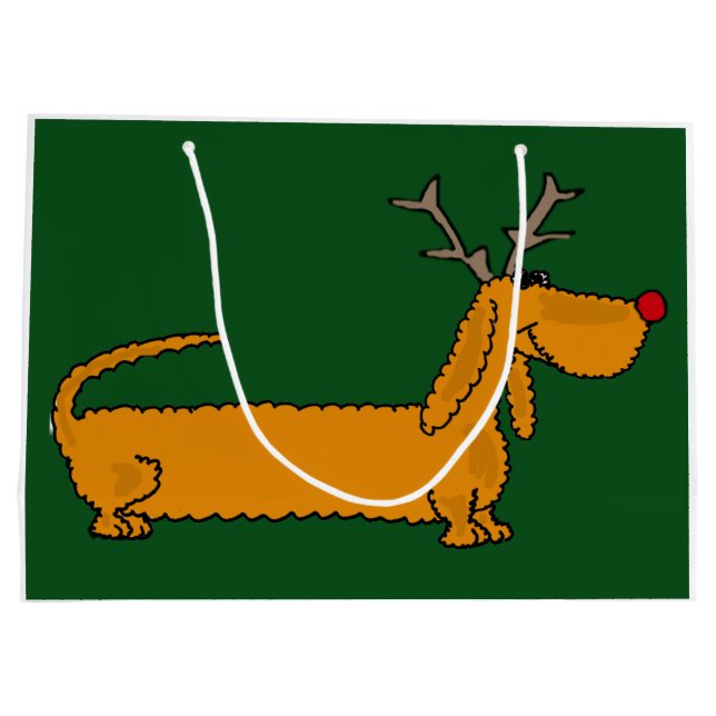 Grand Sac Cadeau Renne drôle de teckel de Noël (Dos)