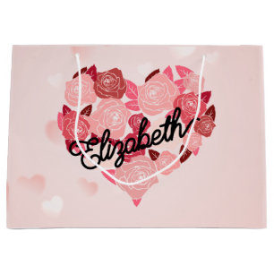 Grand Sac Cadeau Retro Boho Floral I Heart Nom calligraphie texte