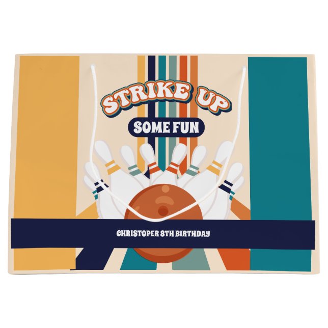 Grand Sac Cadeau Retro Bowling Anniversaire de enfant Party (Devant)