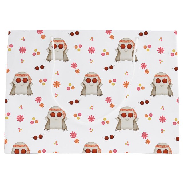 Grand Sac Cadeau Retro Halloween Cute Kids Floral Ghost (Devant)