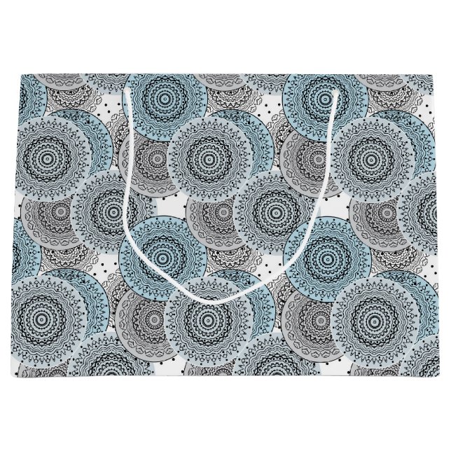 Grand Sac Cadeau Rétro, rétro motif, bleu et gris, élégant (Devant)