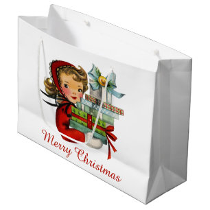 Grand Sac Cadeau Retro vintage Christmas shopping lady ajouter un m