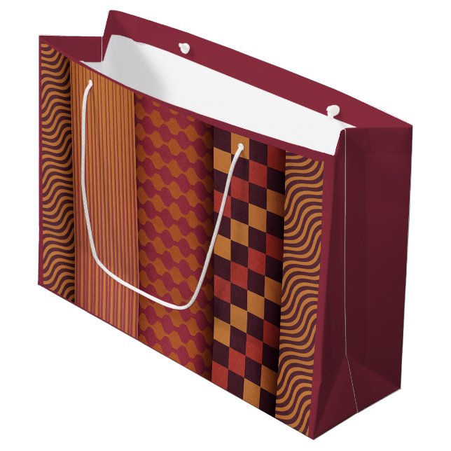 Grand Sac Cadeau Retro Waves and Geometric Midcentury Pattern (Devant Angle)
