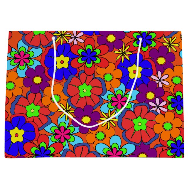 Grand Sac Cadeau Rétros fleurs de hippie (Devant)