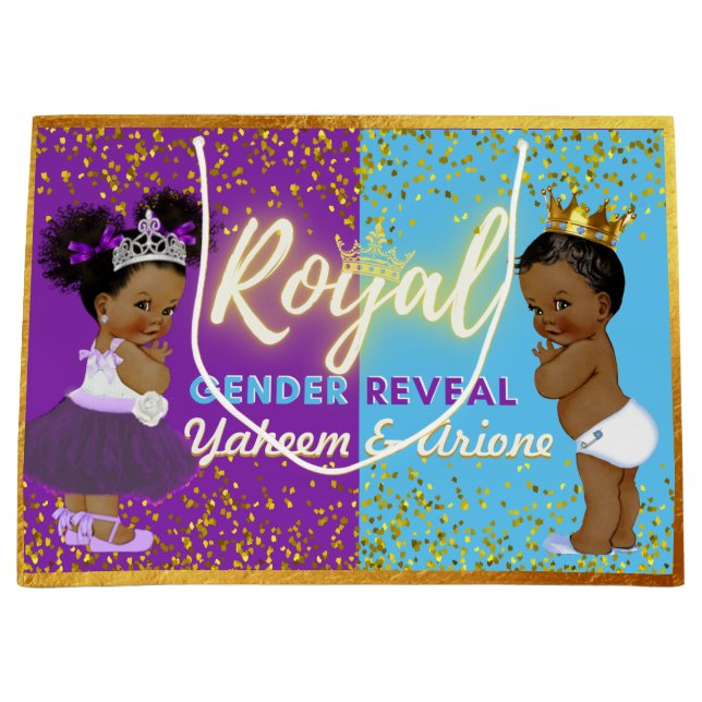 Grand Sac Cadeau Révélation Royale Africaine de Genre Violet & Bleu (Devant)