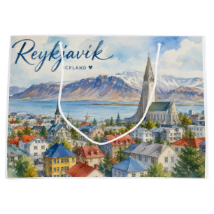 Grand Sac Cadeau Reykjavik Islande souvenir aquarelle