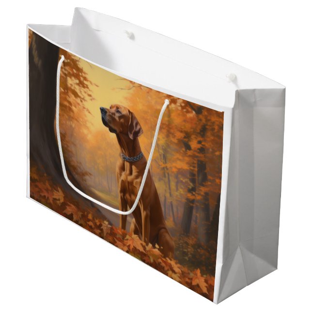 Grand Sac Cadeau Rhodesian Ridgeback à l'automne Feuilles automne I (Devant Angle)