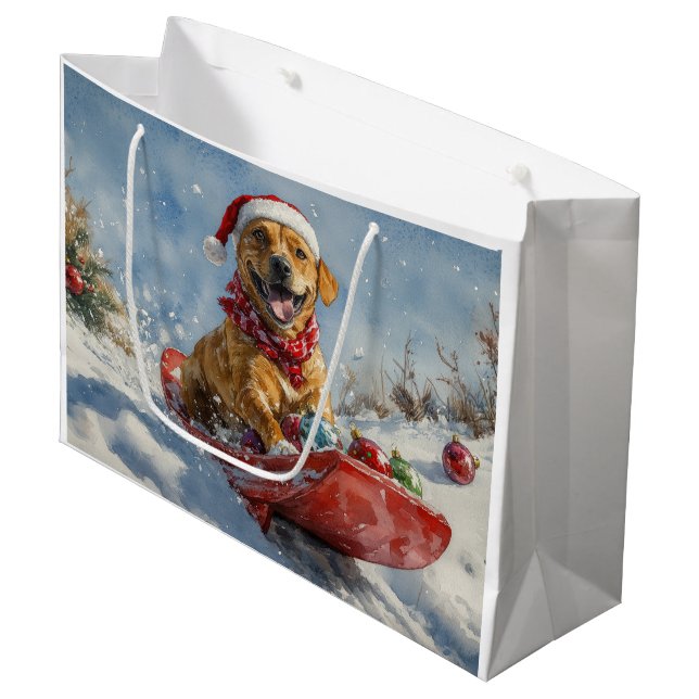 Grand Sac Cadeau Rhodesian Ridgeback Dog dans Sledge Noël (Devant Angle)