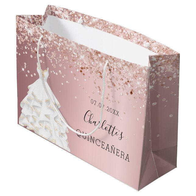 Grand Sac Cadeau Robe rose rose rose pâle de Quinceanera (Dos Angle)