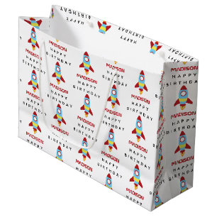 Grand Sac Cadeau Rocket Spacship Lancement Nom personnalisé Anniver