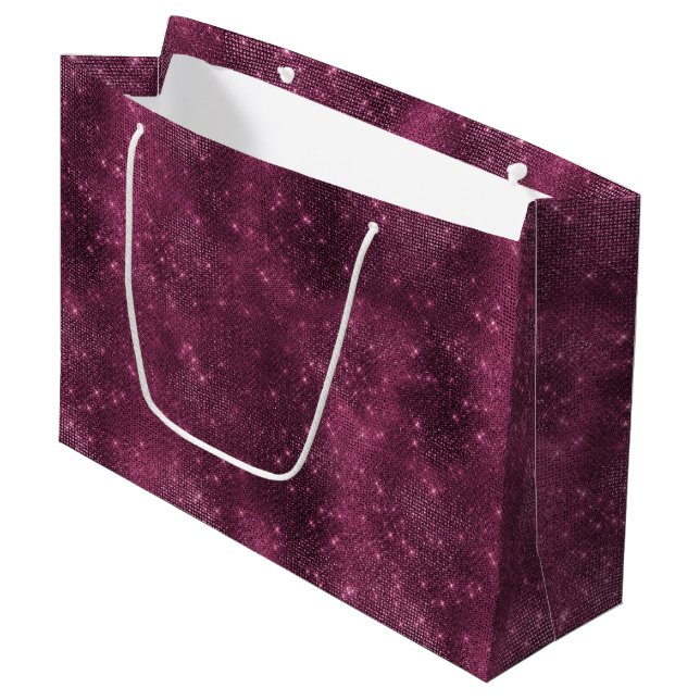 Grand Sac Cadeau Romantique Fête de Mariage Burgundy Sparkle Glitzy (Devant Angle)