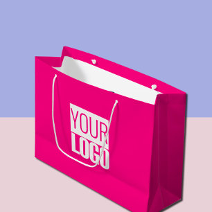 Grand Sac Cadeau Rose Chaud - ajoutez un logo gras