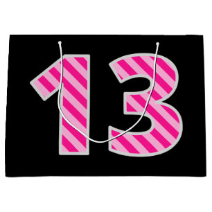 Grand Sac Cadeau Rose d'amusement barré "13" ; Joyeux 13ème