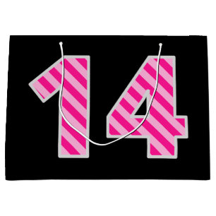 Grand Sac Cadeau Rose d'amusement barré "14" ; Joyeux 14ème