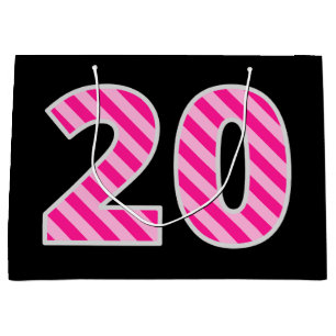 Grand Sac Cadeau Rose d'amusement barré "20" ; Joyeux 20ème