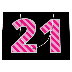 Grand Sac Cadeau Rose d'amusement barré "21" ; Joyeux 21ème