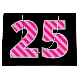 Grand Sac Cadeau Rose d'amusement barré "25" ; Joyeux 25ème