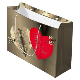 Grand Sac Cadeau Rose de bronze Coeur rouge Saint Valentin