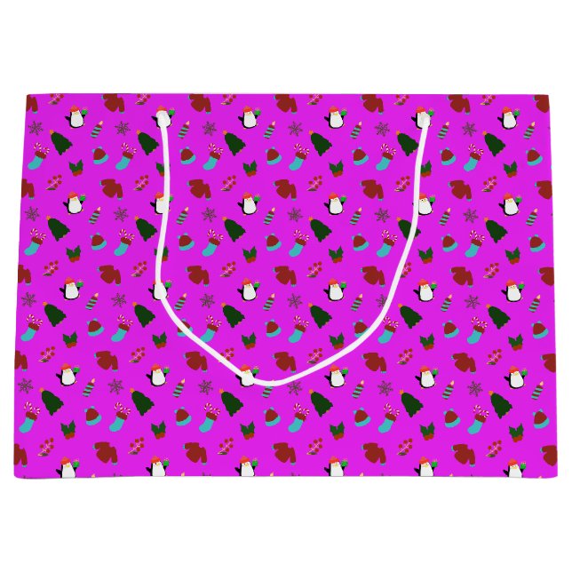 Grand Sac Cadeau Rose de Noël mignon (Devant)