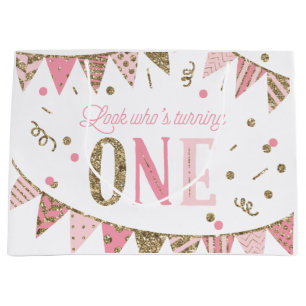 Grand Sac Cadeau Rose et anniversaire de bannière de parties