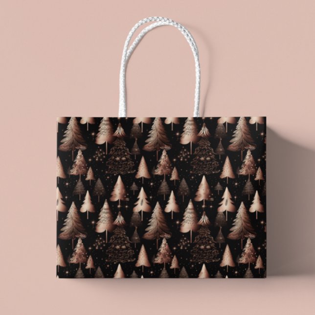 Grand Sac Cadeau Rose Gold Holiday Arbres métalliques (Créateur téléchargé)