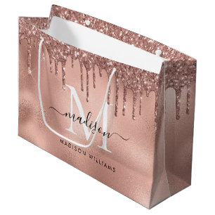Grand Sac Cadeau Rose Gold Métallisé Rose Clair Paillettes Coulante