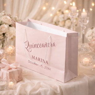Grand Sac Cadeau Rose gold nom écriture Quinceanera