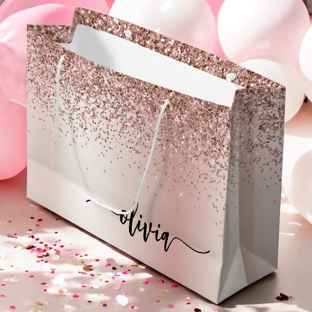 Grand Sac Cadeau Rose Gold - Parties scintillant rose pâle Nom du m (Créateur téléchargé)