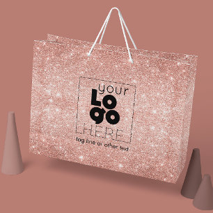 Grand Sac Cadeau Rose métallique Parties scintillant or Logo Bac d'