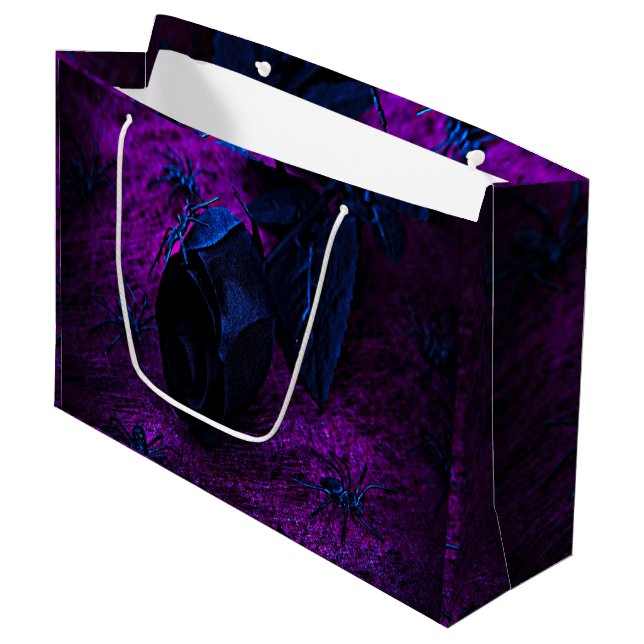 Grand Sac Cadeau Rose noir éffrayant, araignées noires, violet, ZSG (Devant Angle)