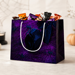 Grand Sac Cadeau Rose noire bleue effrayante, araignées noires, vio