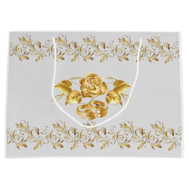 Grand sac cadeau Rose or Mariage (Devant)