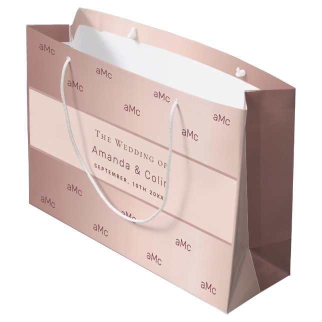 Grand Sac Cadeau Rose or monogramme paraphes mariage (Dos Angle)